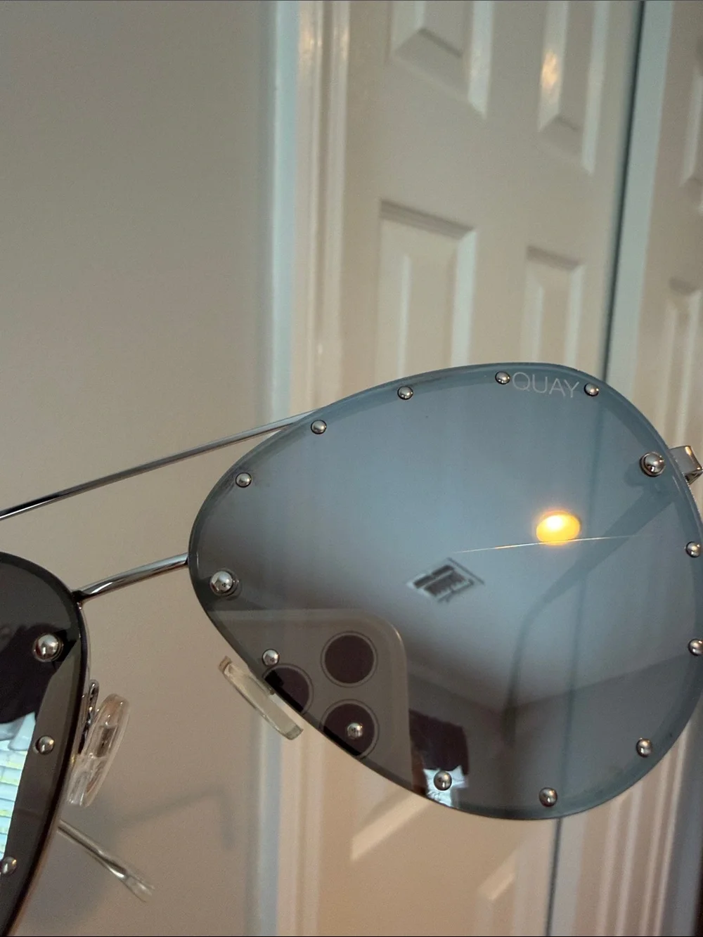 OUAI x Jaclyn Hill Studded Aviator Sunglasses - Silver Mirror
